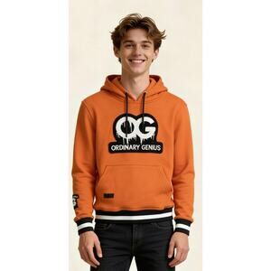 OG Ordinary Genius Hoodie Men Small Orange Pullover Streetwear Cotton Sweatshirt
